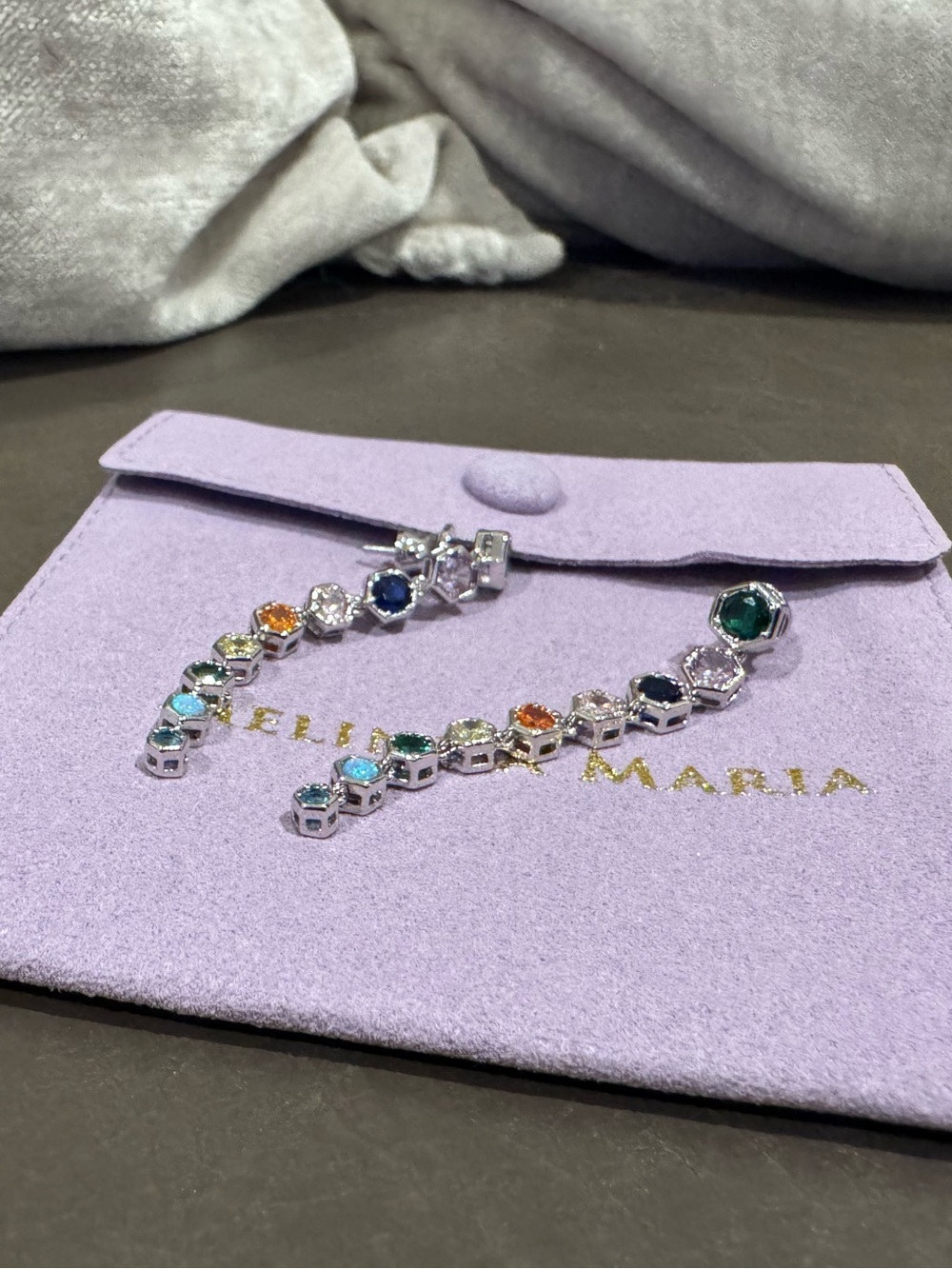 Melinda Maria Multicolor Gemstone Drop Earrings - Silver